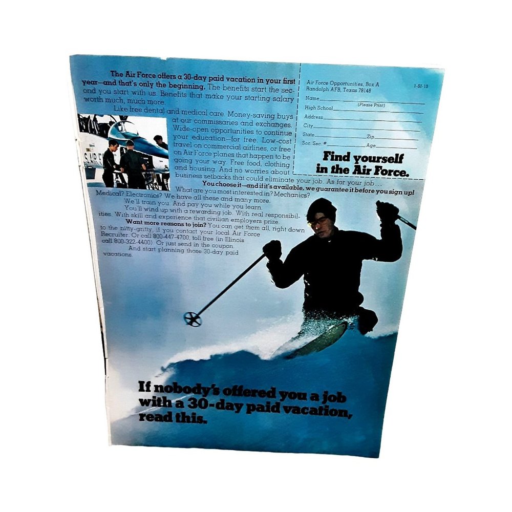 1973 Air Force 30 Day Vacation Skiing Print Ad Original vintage 70s